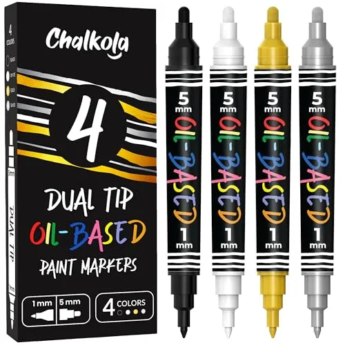 Chalkola 4 Ölbasierte Lackstifte Dualspitze (1mm + 5mm), Lackmarker | Permanent-Marker, Lackstift, Speedpaint Marker