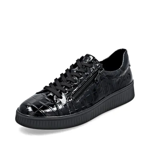 Remonte Damen Sneaker D2E01 - Glänzend mit Reißverschluss, Größe 38 EU, Schwarz - Sneaker für Damen mit glänzendem Kunstlack-Obermaterial und bequemer, weicher Einlage. Ideal für Alltag und Freizeit, bieten sie Stil und Komfort in einem.