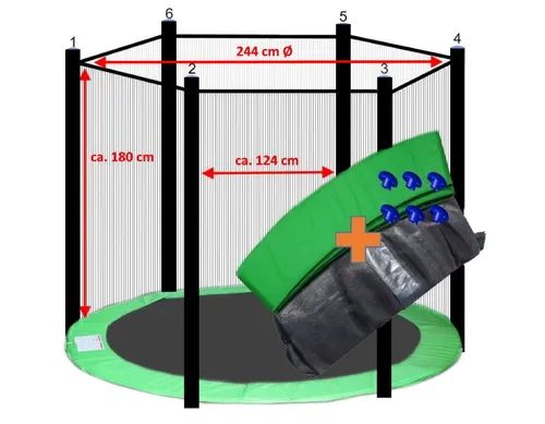 walexo Gartentrampolin Trampolin Randabdeckung mit Sicherheitsnetz für 6 Stangen, Ø 244 cm