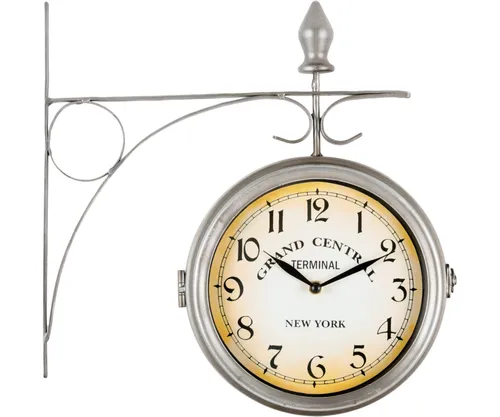 Stagecaptain BHU-3334 SR Bahnhofsuhr klein mit Wandhalterung - Wohnaccessoires: Doppelseitige Wand-Uhr für Innen- und überdachte Außenbereiche, leiser Quarzlaufwerk, elegantes Design mit 20 cm Ziffernblatt.