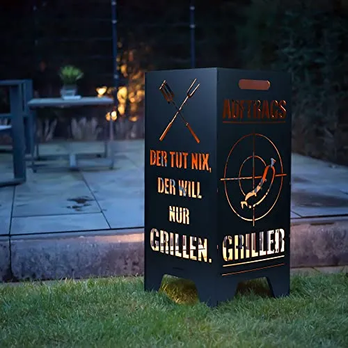 Feuertonnen Bertling Feuerschale XL mit Auftragsgriller - Grill Feuertonne mit stabilem Stecksystem und integrierten Tragegriffen für einfache Montage und maximale Langlebigkeit, ideal für gesellige Abende im Garten.