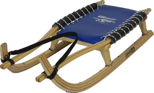 GL Rodel 120 cm Doppel, Edelstahl und Gurtband, blau - Der GL-Freizeitrodel überzeugt durch präzise Verarbeitung und leichte Bedienbarkeit. Ideal für Erwachsene und Kinder, bietet er mit rostfreien Laufschienen und optimaler Kufenschräge ein außergewöhnliches Rodelvergnügen.