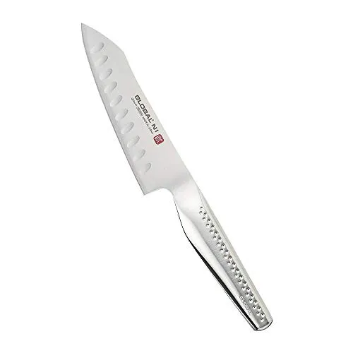 GLOBAL Santokumesser NI 14 cm mit Kullenschliff - Hochwertiges Gemüsemesser aus Molybdän-Edelstahl, ideal für präzises Schneiden. Der ergonomische Edelstahlgriff sorgt für Komfort in der Küche.