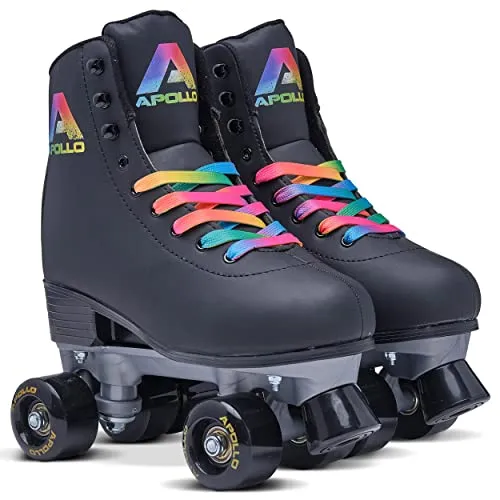 Apollo Rollschuhe Retro Discoroller, verstellbare Disco Roller Skates - Inliner für Freizeit-Rollschuhlaufen, größenverstellbar für Kinder ab 6 Jahren, mit stylischem Retro Design und sicherem Schnürverschluss.