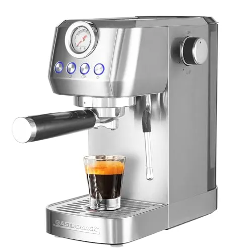 Gastroback Espressomaschine mit Edelstahlfilter - Espressomaschine für alle Kaffeespezialitäten, mit Zweikreis-Thermoblock-System für gleichzeitigen Espressobezug und Milchschäumen, ideal für Kaffeeliebhaber.