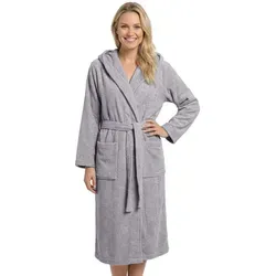 LAYNENBURG Damen Bademantel Frottee – 100% Baumwolle, Kapuze & Taschen (XXL hellgrau)