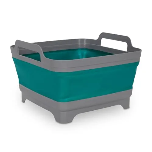 Spetebo Camping Spülschüssel 30 x 30 cm faltbar - 10 L - Silikon Waschwanne mit Griffen und Ablauf - Allzweck Outdoor Spülbecken für Ausflug Festival Picknick Falt Wasch Schüssel
