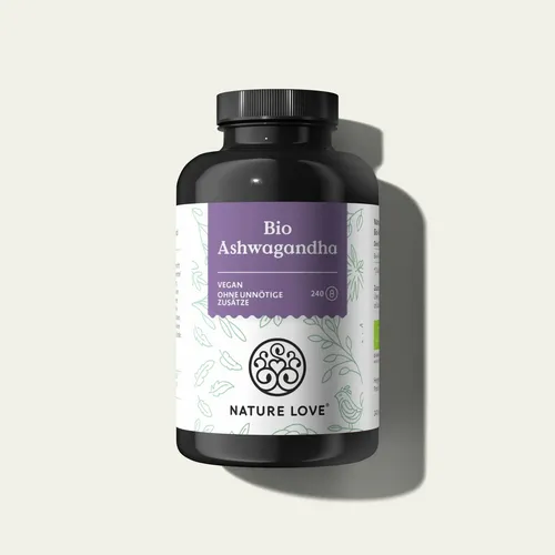 Ashwagandha Bio Kapseln 240 St von Nature Love - Nahrungsergänzungsmittel zur Stressreduktion und Förderung des Wohlbefindens, ideal für einen ausgeglichenen Lebensstil.