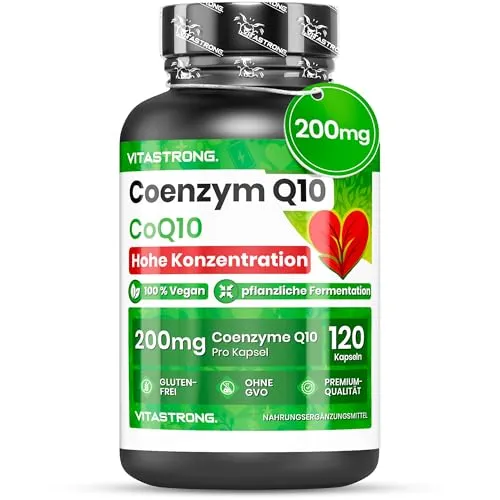 Vitastrong Coenzym Q10 200mg Kapseln, 120 Stück – Hochdosierte Energiequelle