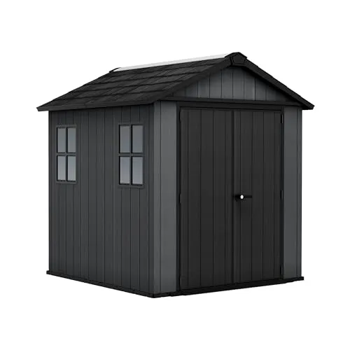 Keter Gerätehaus Newton 757, 223,8 x 230 x 246 cm, 4,4 m², schiefergrau, vielseitig nutzbar, mit Belüftung und abschließbarer Doppeltür