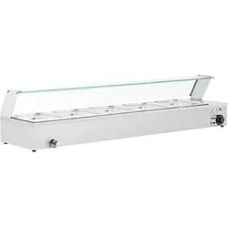 Royal Catering Speisenwärmer Bain Marie 2000 W mit Ablasshahn - Stövchen für Gastronomie, 5x GN 1/2 Behälter, ideal zum Warmhalten von Speisen ohne Anbrennen, mit präziser Temperaturregelung und hygienischem Edelstahl.