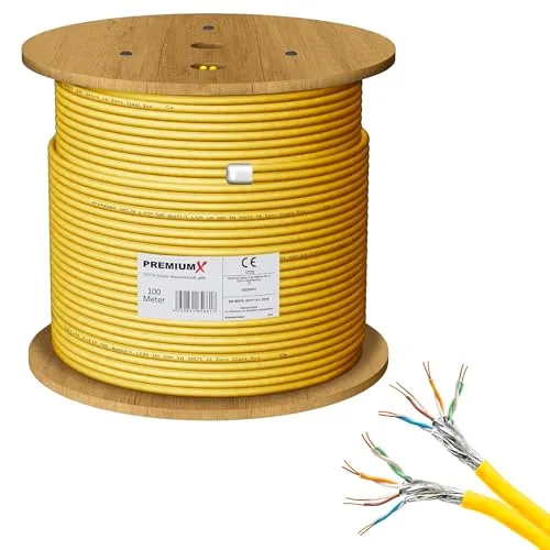 Premium X 100m CAT 7A Netzwerkkabel - Cat-7-Ethernetkabel mit doppelter Schirmung für maximale Störsicherheit und 10 Gigabit Übertragungsrate, ideal für professionelle Anwendungen und Heimnetzwerke.