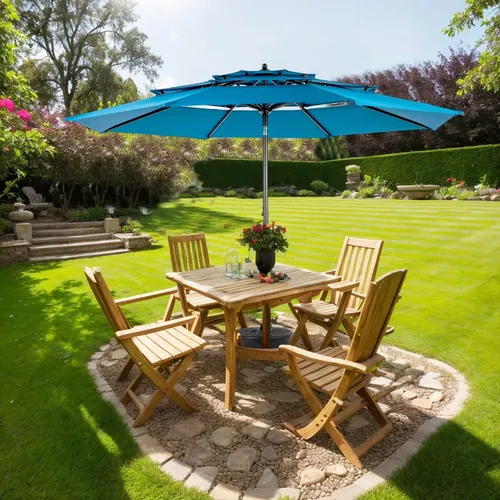 LVHOM Sonnenschirm Ø 294cm, Sonnenschutz UPF 50+, Ampelschirm, Marktschirm, Blau