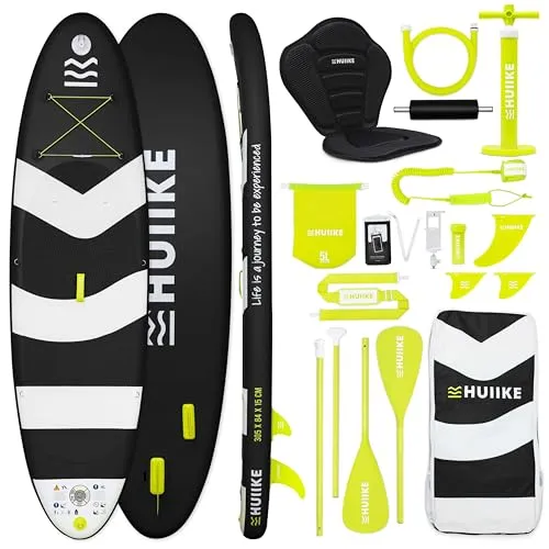 HUIIKE Stand Up Paddling Board mit Zubehör, Paddel, Finnen, Pumpe. Paddle Sup Board Aufblasbar Hohe Stabilität und Widerstandsfähigkeit. 305 x 84 x 15 cm, Belastbar bis 130 kg