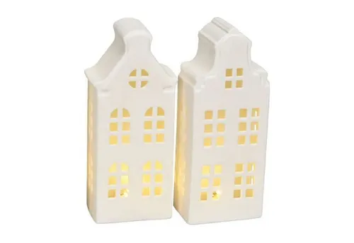 matches21 HOME & HOBBY Dekofigur Weiße Lichthäuser in 15 cm als Winterdeko im Set (2 St), LED Dekohaus für Weihnachten als Weihnachtsdeko