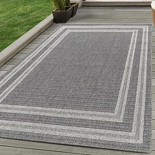 Carpettex In & Outdoor Teppich Bordüre Design Wetterfest für Terrasse Balkon Küche oder Wohnzimmer Teppich, Farbe: Grau, Größe: 80 x 150 cm