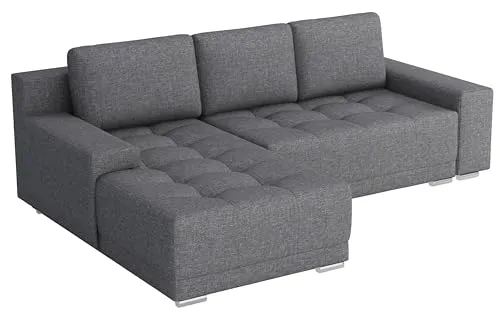 MEBLE-LUX - Ecksofa mit Schlaffunktion und Bettkasten David I Sofa L Form I Eckcouch mit Schlaffunktion I Federkern I Universal Ecke (Rechts oder Links) Sofa Hellgrau