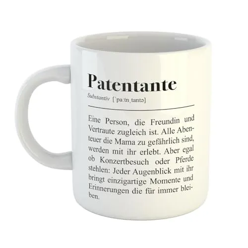 Hellweg Druckerei Huuraa Kaffeetasse Patentante Definition Geschenk Idee Keramik 330ml Kaffee-Becher mit Spruch