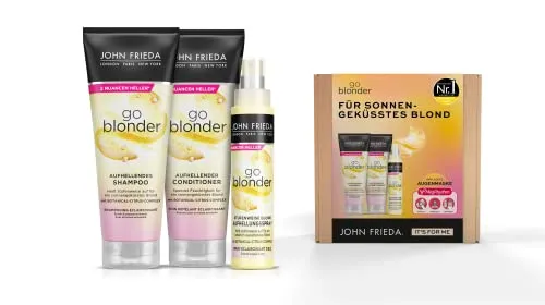 JOHN FRIEDA Sheer Blonde Go Blonder Box - Shampoos mit Go Blonder Plex Technologie, die blondes Haar aufhellen und gleichzeitig reparieren, für strahlend gesundes und geschmeidiges Haar.