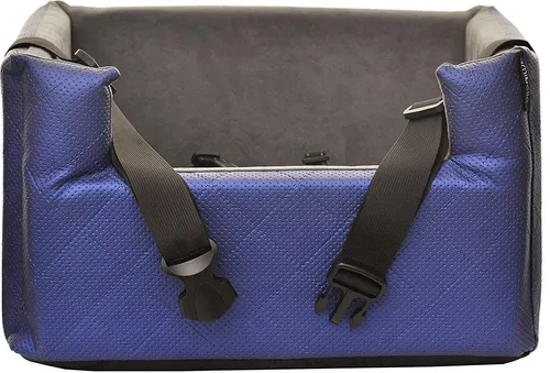 BoutiqueZOO Hundesitz Auto M 47x40x25 cm | r Autositz für Hunde & Katzen | Kunstleder | Mit Kissen & Leinen | BLAU Metallic