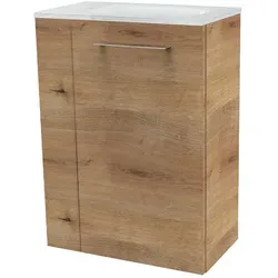 FACKELMANN Waschbecken SBC MILANO Gäste WC Set 2-teilig 45 cm - Gäste-WC Set mit harmonischem Design in Braun hell und weißem Glaswaschbecken, ideal für kleine Bäder. Der vormontierte Waschtischunterschrank bietet praktischen Stauraum und passt perfekt in jeden Gästebereich.