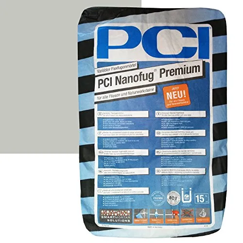 PCI Nanofug Premium 15kg Flexfugenmörtel Nr. 21 Hellgrau - Kleber & Mörtel für Fußböden, emissionsarm und ideal für Natursteine mit Fugenbreiten von 1-10 mm, entspricht CG2 WA nach DIN 13888:2009.