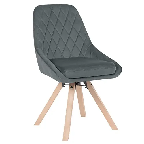 WOLTU Drehbare Esszimmerstühle 1er Set, Dunkelgrau - Esszimmerstühle mit 360° drehbarem Design, ideal für Esszimmer, Wohnzimmer oder Küche. Bequem gepolstert mit Samtbezug und stabilen Buchenholzbeinen, bis 150 kg belastbar.