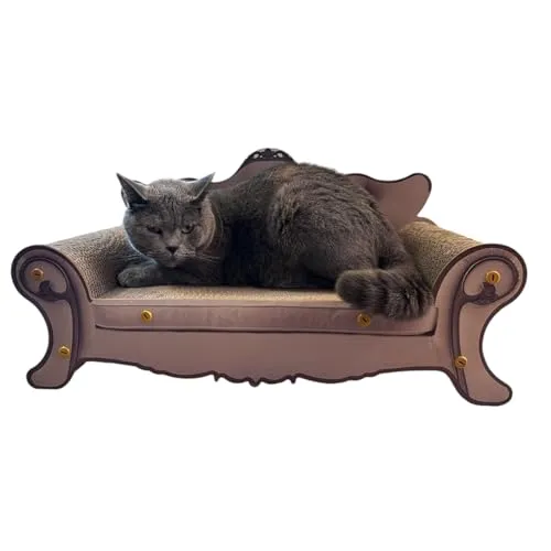 Katzenliege Kratzbrett 2 in 1 - Kratzbäume & Möbel - Praktische 2 in 1 Lösung für Entspannung und Krallenpflege, aus umweltfreundlicher Wellpappe in Braun.