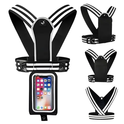 Mokeum Laufweste Telefonhalter, Brust-Telefonhalter, Reflektierende Laufweste, mit Verstellbarem Bund und Abnehmbarer Wasserdichter Handy-Tasche für Damen und Herren