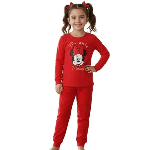 Disney Mickey Minnie Mouse Baumwoll Pyjama für Mädchen, Zweiteiliger Pyjama mit Langen Ärmeln, 100% Baumwolle (DE/NL/SE/PL, Numerisch, 116, Regular, G)