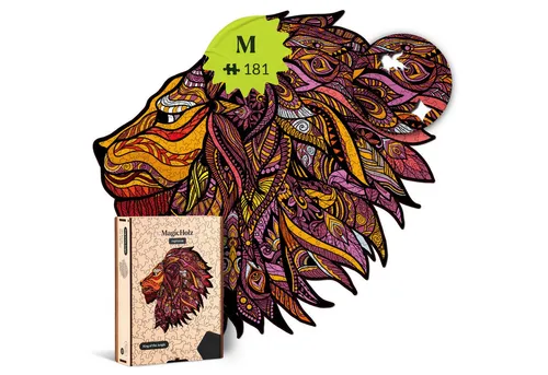 MagicHolz – Holzpuzzle König des Dschungels | Löwe – 47 x 46 cm - Klassisches Puzzle aus nachhaltig angebautem Holz, inkl. Premium Holzbox. Ideal als Geschenk für Erwachsene und Kinder mit einzigartigen, detailreichen Teilen.