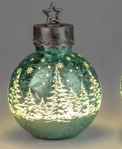 formano LED Dekolicht XXL Glas-Kugel Frosty Mint 30 cm - Leuchtfiguren mit Timerfunktion (6h/18h) für stimmungsvolle Herbst- und Weihnachtsdekoration. Die elegante Kugel in Ice-Optik schafft eine gemütliche Atmosphäre und ist ideal für Tisch, Regal oder Fensterbank.