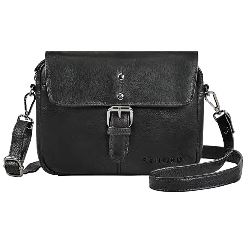 STILORD 'Belle' Elegante Umhängetasche Damen Schwarz Leder Frauen Tasche Crossbody - Kleine Ledertasche zum Umhängen Abendtasche Partytasche Abnehmbarer Schultergurt