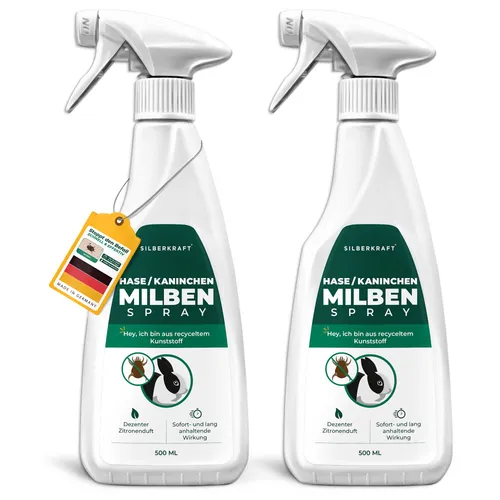 SILBERKRAFT Milbenspray für Hasen und Kaninchen - Effektives Milbenspray für Hasen und Kaninchen, basierend auf natürlichen Inhaltsstoffen wie Geraniol. Schützt zuverlässig vor Milbenbefall und sorgt für ein angenehmes Wohlfühlklima.