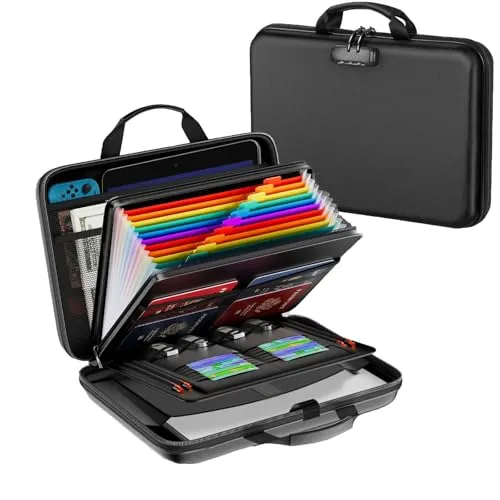 Feuerfeste Dokumentenbox, Feuerfeste Dokumententasche mit Schloss, 13 Fächer, Mehrere Taschen, Wasserdicht, A4 Aktenordner,Tragbare Hartschale Dokumentenbox,Aufbewahrungsbox für Dokumente Zertifikate
