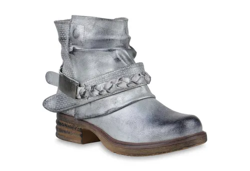 Damen Stiefeletten Biker Boots 147510 in silber von Van Hill