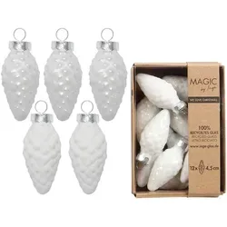 Christbaumschmuck Zapfen 4,5cm Glas 12 Stück - matt & glänzend - Christbaumkugeln für Weihnachtsbaum - Weihnachtskugeln & Weihnachtsbaumschmuck zu Weihnachten Weiß - Pure White