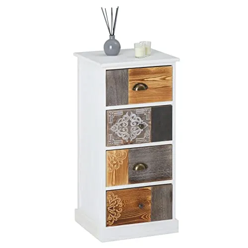 CARO-Möbel Kommode CARA - Schubladenkommode im Vintage Shabby Landhaus Stil, mit 4 Schubladen aus hochwertigem Paulownia-Holz, ideal für stilvolle Aufbewahrung.