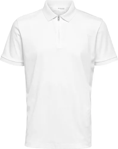 Selected Fave Kurzarm-Poloshirt Weiß 2XL für Herren - Stylisches Poloshirt mit Reißverschluss-Detail, aus 60% Bio-Baumwolle und 40% recyceltem Polyester, für einen nachhaltigen Look und hohen Tragekomfort.