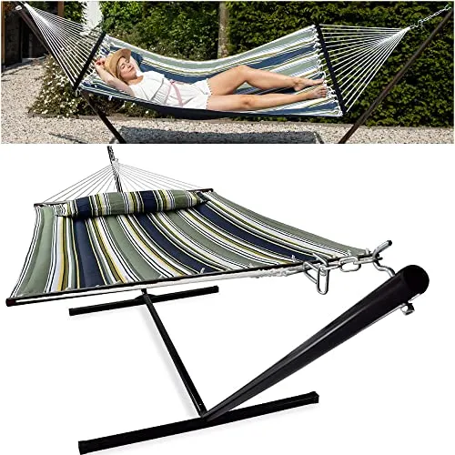 Vita5 Hängematte mit Gestell, Outdoor, Garten, Pool, Balkon, und Terrasse, Indoor Hängematten 2 Personen Hängesessel, Doppelhängematte Ständer, 200kg Belastbarkeit, Einfache Montage