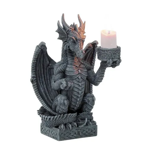 Fantasy Gothic Drache Kerzenleuchter - Kerzenständer aus Kunststein im Drachen-Design, ideal für Fantasy-Liebhaber und Gothic-Ästhetik, passend für Stab- und Tafelkerzen.