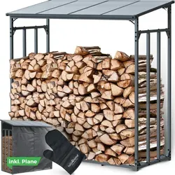 holz4home® Kaminholzregal Außen Holzlager mit Ofenhandschuh - Robustes Brennholzregal 182 x 70 x 185 cm, inklusive praktischen Ofenhandschuh und eleganter Überdachung für stilvolle Ordnung im Außenbereich.