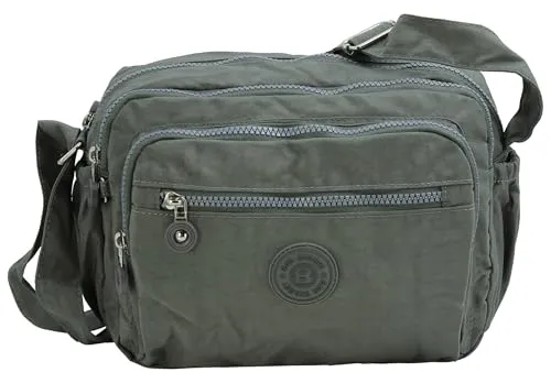 BAG STREET Damen Umhängetasche Leichte Schultertasche Crossbody Bag sportliche Nylon Freizeittasche viel Fächer (Grau)