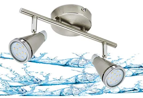 Trango 2er Spots IP44 LED Badleuchte - Schwenkbare Deckenlampe in Nickel matt - Deckenspots mit IP44 Schutz, ideal für Feuchträume. Inklusive 2x 5W LED Leuchtmittel, energieeffizient und langlebig mit 20.000 Stunden Lebensdauer.