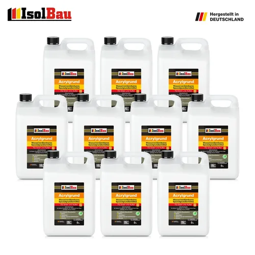 Isolbau Acrylgrund 50 L - Tiefengrund Universal Grundierung - Innen- & Außenfarben, ideal für alle Untergründe, stärkt die Struktur, geruchsneutral und schnell trocknend, perfekt für Profi- und Heimwerker