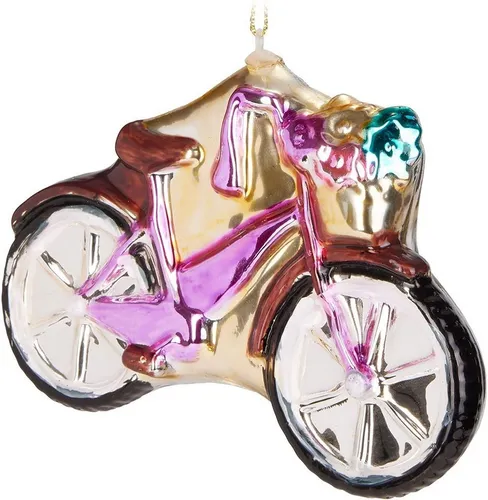 BRUBAKER Christbaumschmuck Fahrrad Pink Rosa mit Glitzer - Lustige Weihnachtskugel aus Glas (1-tlg), Christbaumschmuck Figuren Lustig Deko Anhänger - Handbemalte Baumkugel