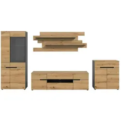 xonox.home Wohnwandkombination Canu 4tlg. - Stilvolle Möbel für dein Wohnzimmer - Wohnzimmersets: 4-teilige Wohnwandkombination in Basalt grau mit Artisan Front, bietet praktischen Stauraum und ein zeitloses Design für eine stilvolle Raumgestaltung.