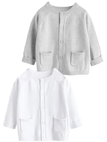 NEXT Baby-Strickjacke 2er-Pack in Grau und Weiß, 18 Monate - Pullover & Strickjacken für Baby-Jungen, aus 100 % Baumwolle für höchsten Komfort und mit praktischem Knopfverschluss