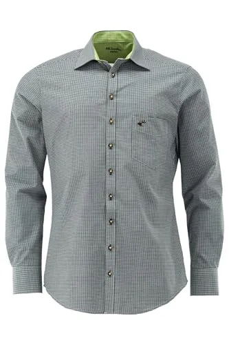 OS Trachten Herren Hemd Langarm Trachtenhemd mit Liegekragen Wacodu, Größe:41/42, Farbe:dunkelgrün