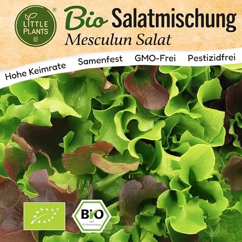 Little Plants BIO Salat Samen 500 Salatsamen Mesclun Gemüsesamen Samenfest für Gemüsegarten Gemüse Samen Hochbeet Samen für Küche, Balkon und Garten